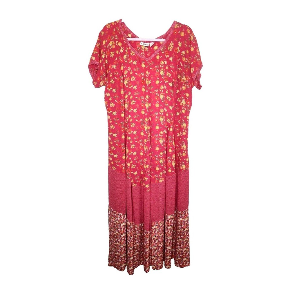 Olivia Bohemian Maxi Pink White Floral Dress Size L Large Boho Oversized Loose